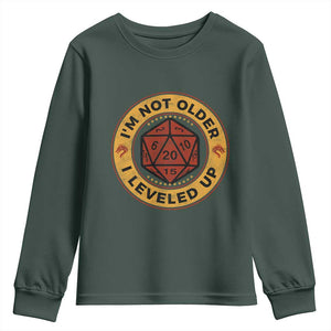 Funny RPG Gamer I Am Not Older I Leveled Up Youth Sweatshirt Vintage D20 Tabletop TS11 Dark Forest Green Print Your Wear