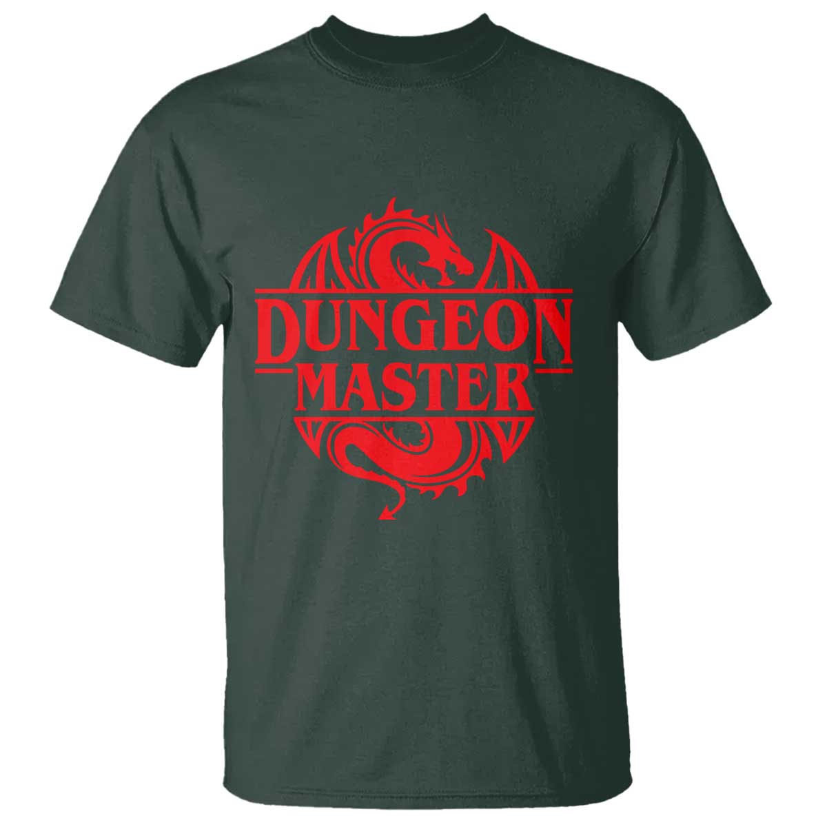Funny Dungeon Master T Shirt - RPG Gamer D20 Tabletop Red Dragon Humor Tee TS11 Dark Forest Green Print Your Wear