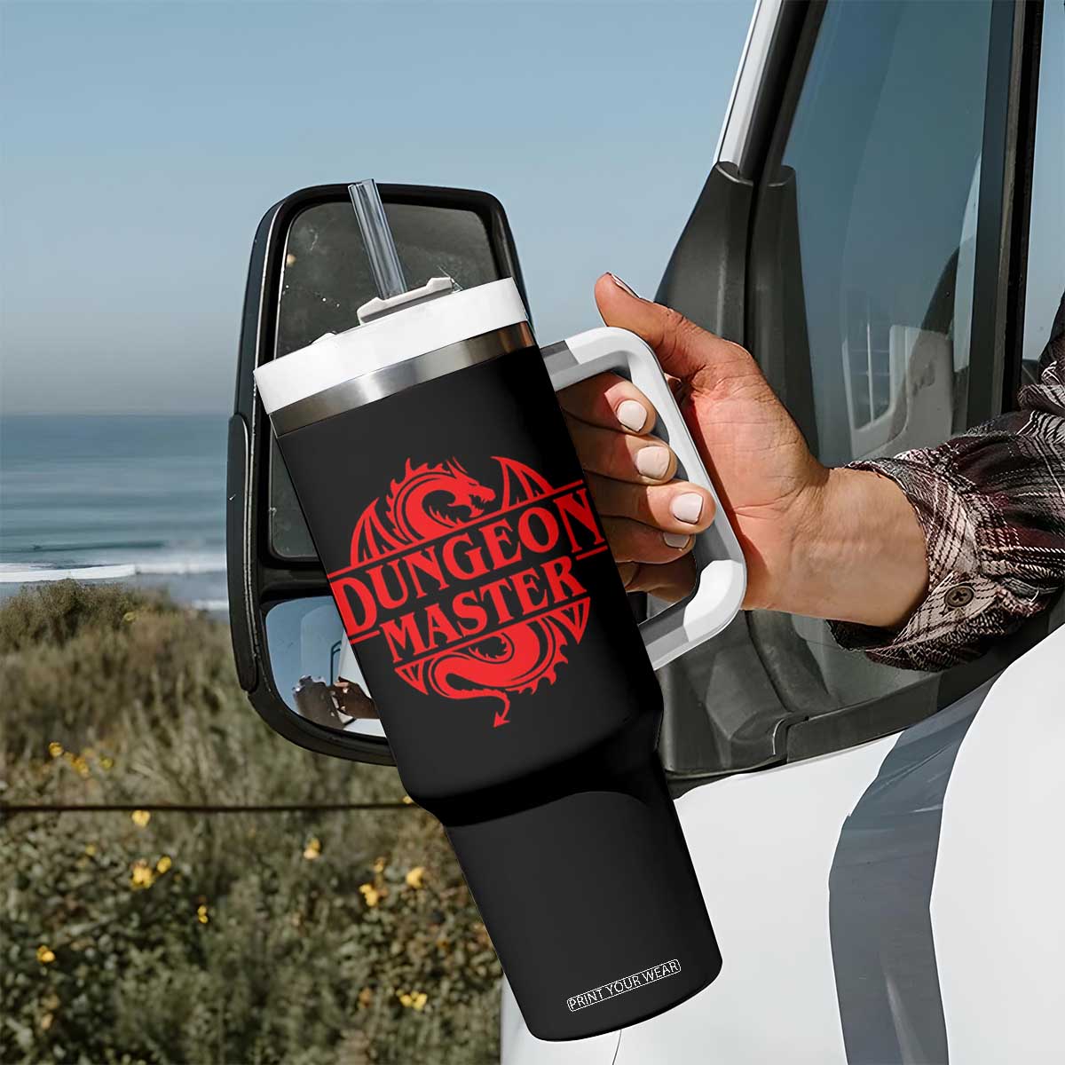 Funny Dungeon Master Tumbler With Handle RPG Gamer D20 Tabletop Red Dragon TS11 Print Your Wear