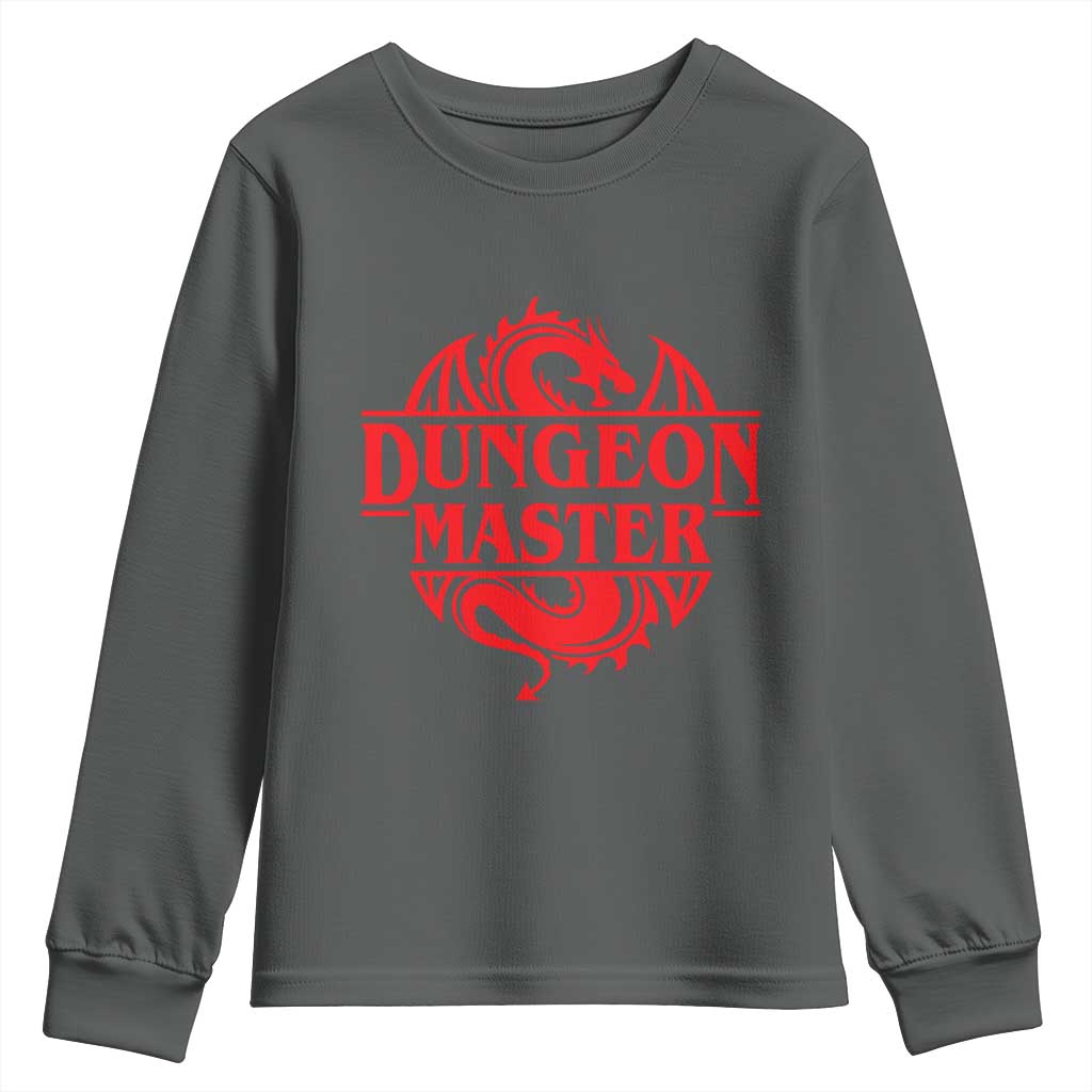 Funny Dungeon Master Youth Sweatshirt RPG Gamer D20 Tabletop Red Dragon TS11 Dark Heather Print Your Wear