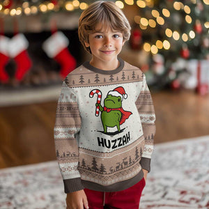 Funny Xmas Huzzah Frog Knight Meme Quote Ugly Christmas Sweater TS11 Mocha Mousse Print Your Wear