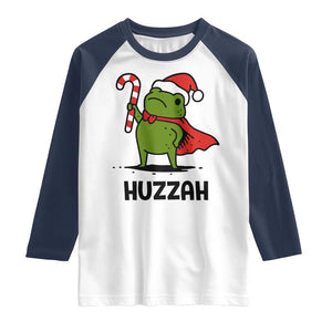 Funny Christmas Huzzah Frog Knight Meme Quote Raglan Shirt TS11 White Navy Print Your Wear