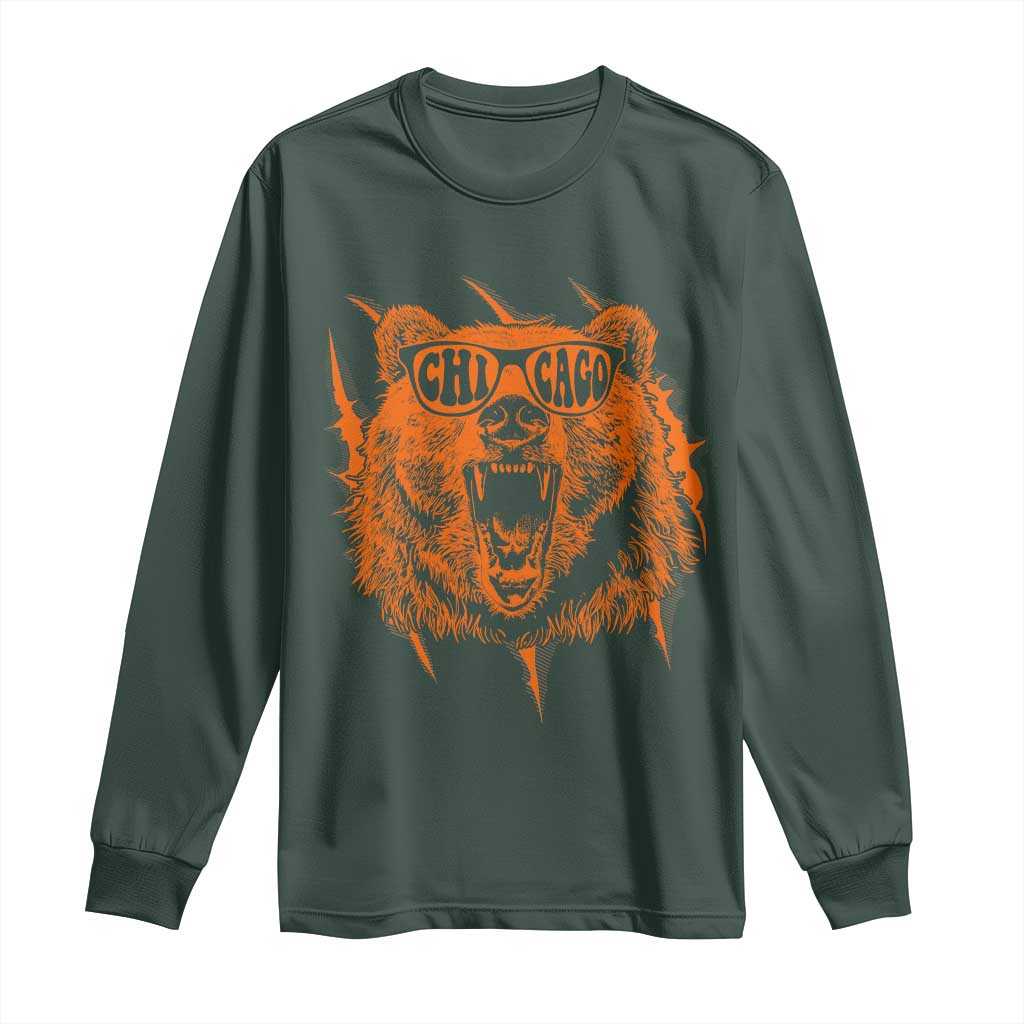 Wildlife Grizzly Bear Chicago Lover Long Sleeve Shirt TS11 Dark Forest Green Print Your Wear