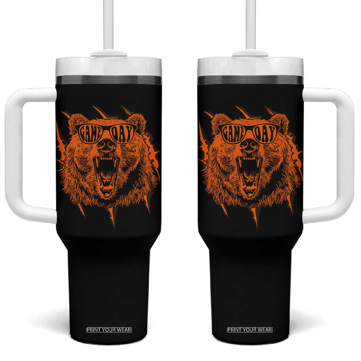 Funny Grizzly Bear Sport Fan Game Day Tumbler With Handle TS11 One Size: 40 oz Black Print Your Wear