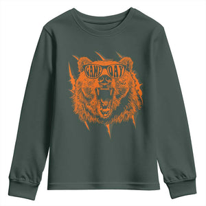 Funny Grizzly Bear Sport Fan Game Day Youth Sweatshirt TS11 Dark Forest Green Print Your Wear