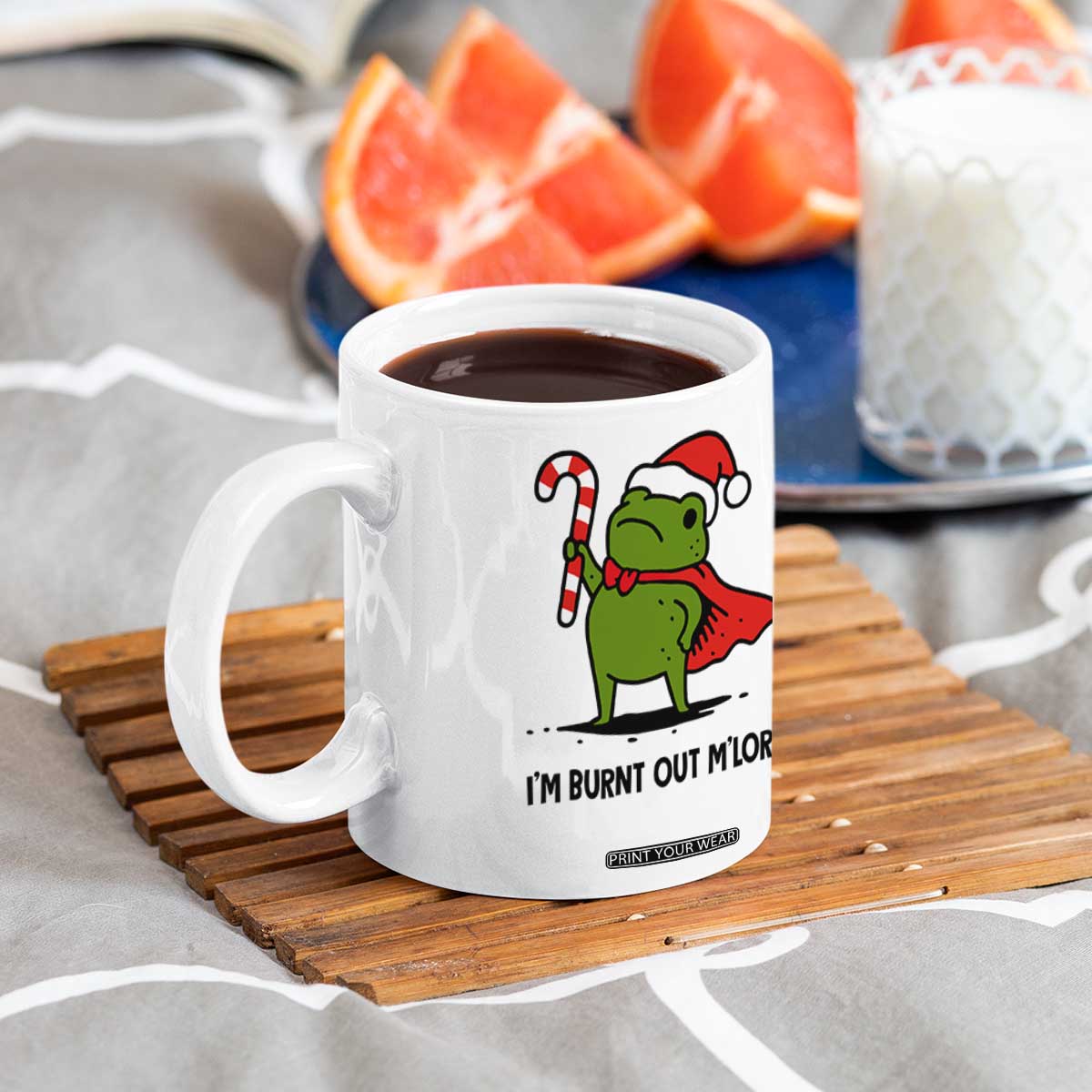 Funny Christmas Frog Knight Coffee Mug I Am Burnt Out M Lord Medieval Meme Candy Cane TS11 Print Your Wear