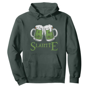 Funny Irish Beer Drinking Hoodie Slainte St Patrick's Day Shamrock Beer Mugs TS11 Dark Forest Green Print Your Wear