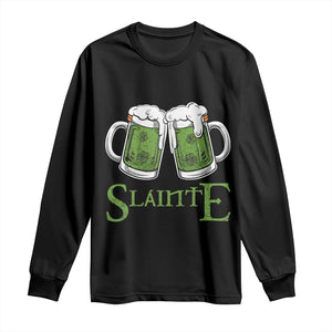 Funny Irish Beer Drinking Long Sleeve Shirt Slainte St Patrick's Day Shamrock Beer Mugs TS11 Black Print Your Wear