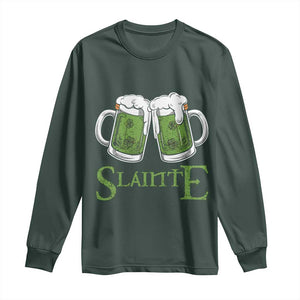 Funny Irish Beer Drinking Long Sleeve Shirt Slainte St Patrick's Day Shamrock Beer Mugs TS11 Dark Forest Green Print Your Wear