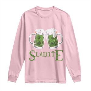 Funny Irish Beer Drinking Long Sleeve Shirt Slainte St Patrick's Day Shamrock Beer Mugs TS11 Light Pink Print Your Wear