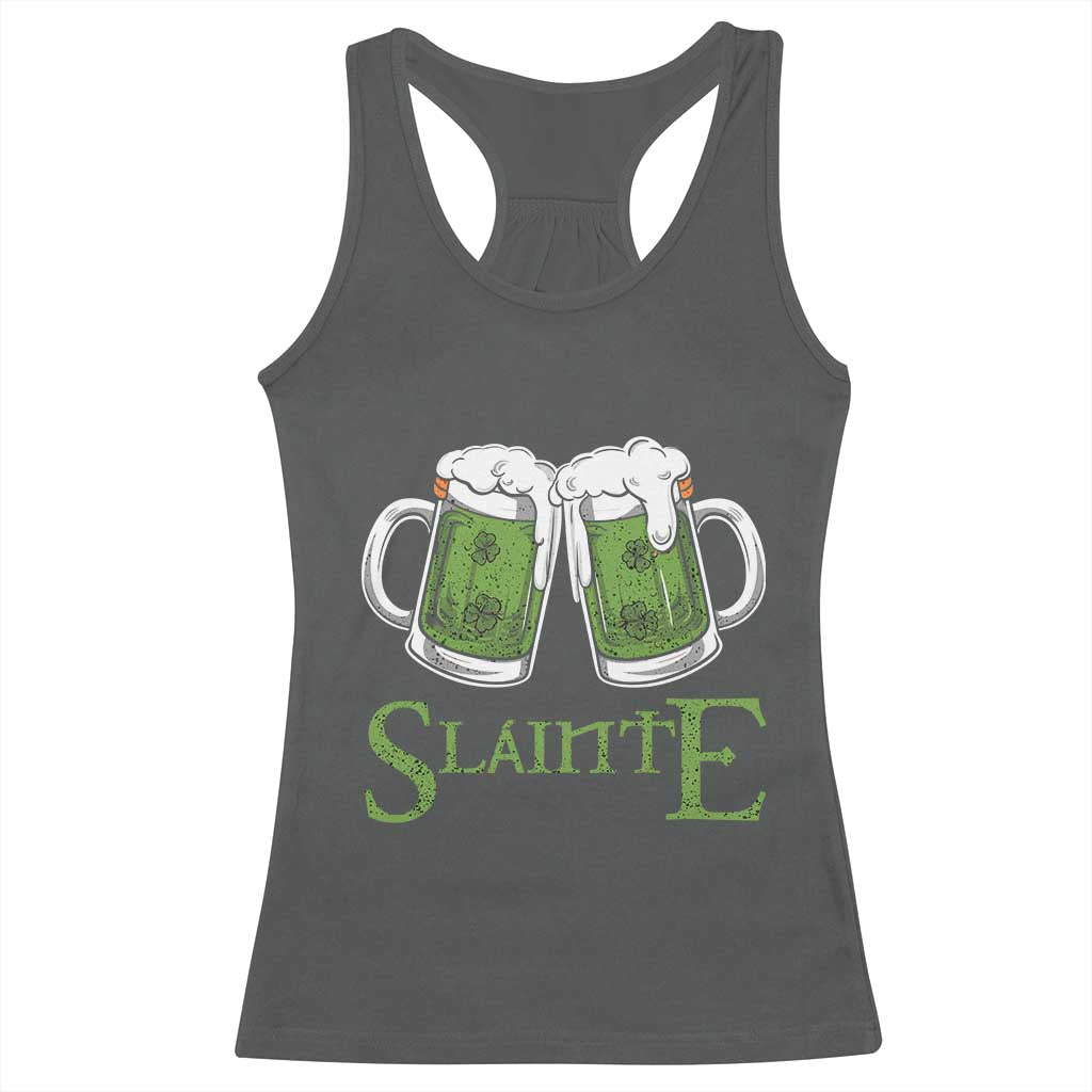 Funny Irish Beer Drinking Racerback Tank Top Slainte St Patrick's Day Shamrock Beer Mugs TS11 Dark Heather Print Your Wear