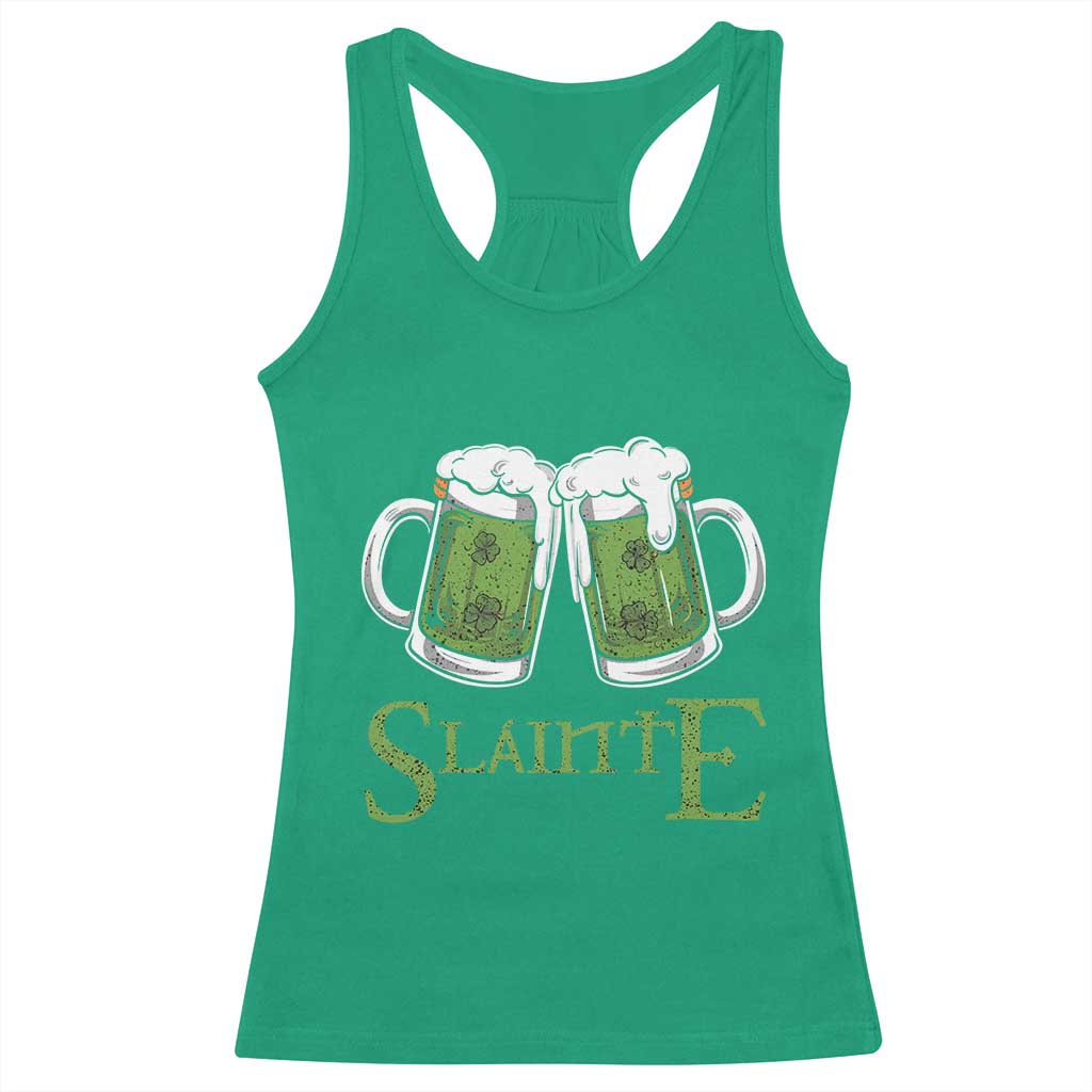 Funny Irish Beer Drinking Racerback Tank Top Slainte St Patrick's Day Shamrock Beer Mugs TS11 Irish Green Print Your Wear