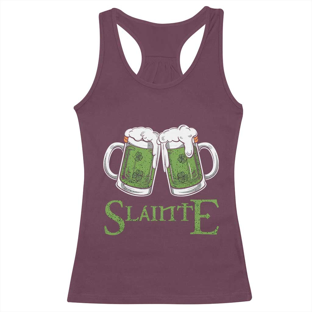 Funny Irish Beer Drinking Racerback Tank Top Slainte St Patrick's Day Shamrock Beer Mugs TS11 Maroon Print Your Wear
