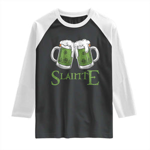 Funny Irish Beer Drinking Raglan Shirt Slainte St Patrick's Day Shamrock Beer Mugs TS11 Black White Print Your Wear