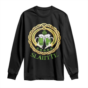 Funny Irish Beer Drinking St Patrick's Day Slainte Long Sleeve Shirt Claddagh Ring Celtic Shamrock TS11 Black Print Your Wear