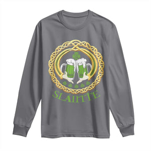 Funny Irish Beer Drinking St Patrick's Day Slainte Long Sleeve Shirt Claddagh Ring Celtic Shamrock TS11 Charcoal Print Your Wear