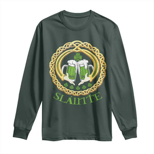 Funny Irish Beer Drinking St Patrick's Day Slainte Long Sleeve Shirt Claddagh Ring Celtic Shamrock TS11 Dark Forest Green Print Your Wear