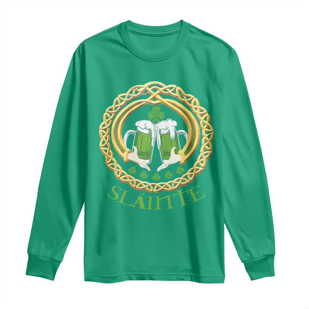 Funny Irish Beer Drinking St Patrick's Day Slainte Long Sleeve Shirt Claddagh Ring Celtic Shamrock TS11 Irish Green Print Your Wear