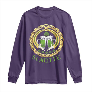 Funny Irish Beer Drinking St Patrick's Day Slainte Long Sleeve Shirt Claddagh Ring Celtic Shamrock TS11 Purple Print Your Wear