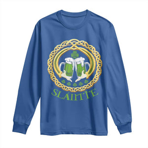 Funny Irish Beer Drinking St Patrick's Day Slainte Long Sleeve Shirt Claddagh Ring Celtic Shamrock TS11 Royal Blue Print Your Wear