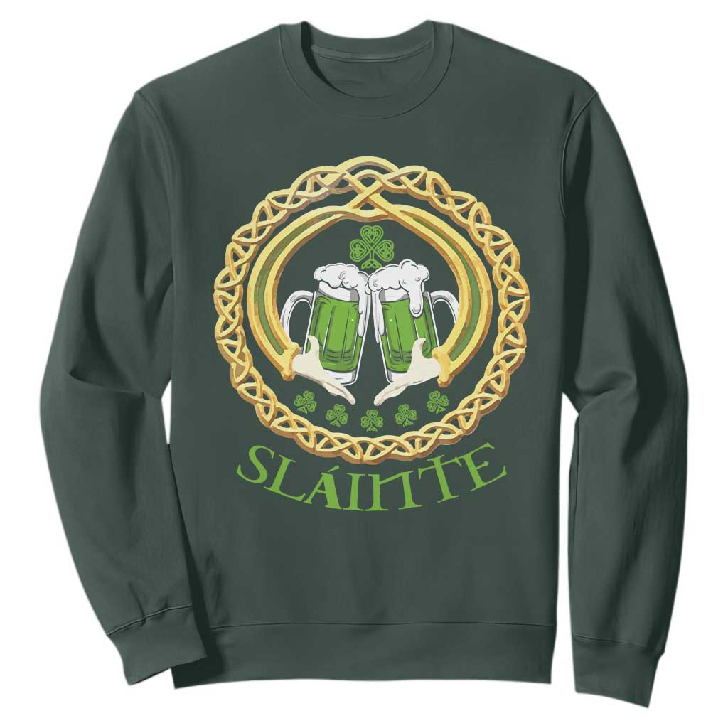 Funny Irish Beer Drinking St Patrick's Day Slainte Sweatshirt Claddagh Ring Celtic Shamrock TS11 Dark Forest Green Print Your Wear
