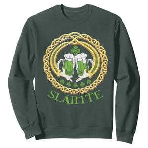 Funny Irish Beer Drinking St Patrick's Day Slainte Sweatshirt Claddagh Ring Celtic Shamrock TS11 Dark Forest Green Print Your Wear