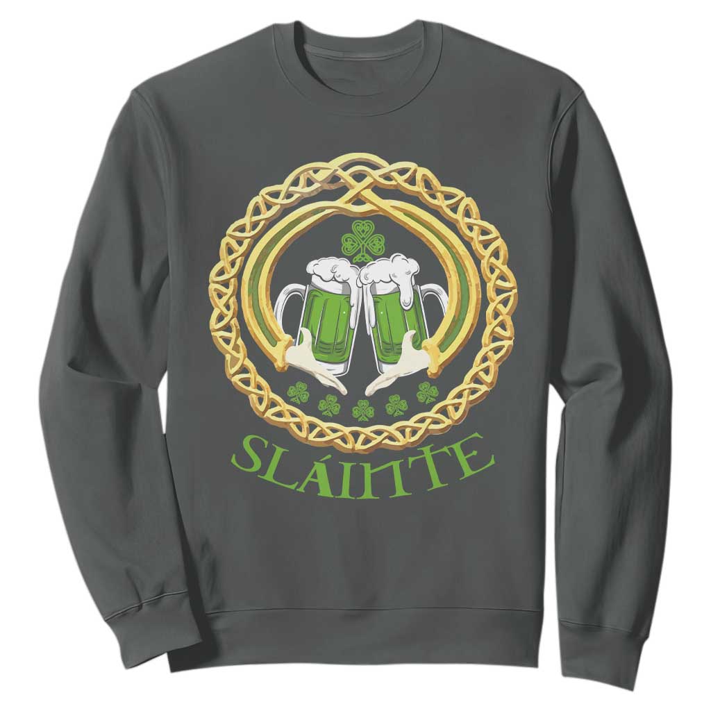 Funny Irish Beer Drinking St Patrick's Day Slainte Sweatshirt Claddagh Ring Celtic Shamrock TS11 Dark Heather Print Your Wear