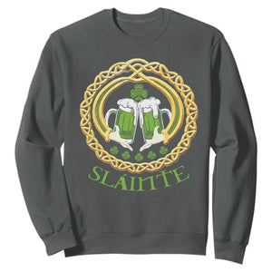 Funny Irish Beer Drinking St Patrick's Day Slainte Sweatshirt Claddagh Ring Celtic Shamrock TS11 Dark Heather Print Your Wear