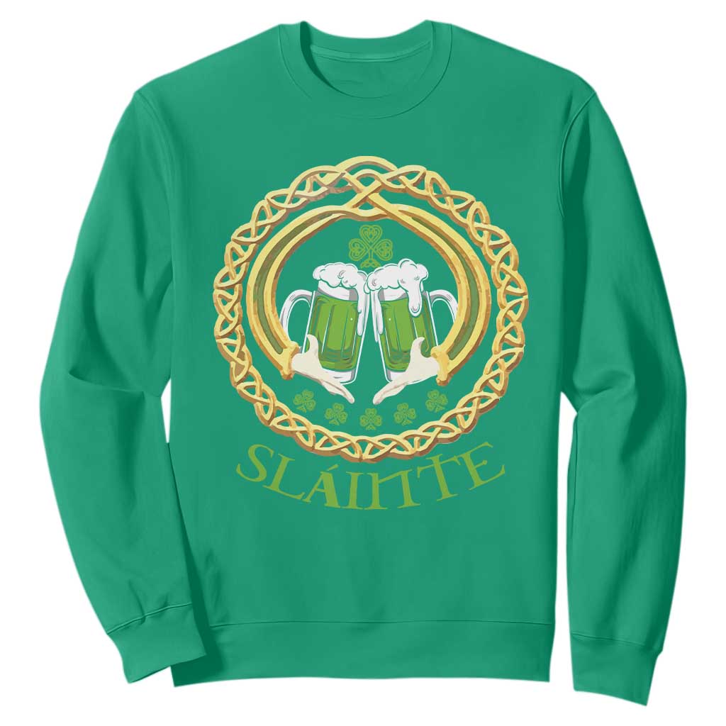 Funny Irish Beer Drinking St Patrick's Day Slainte Sweatshirt Claddagh Ring Celtic Shamrock TS11 Irish Green Print Your Wear