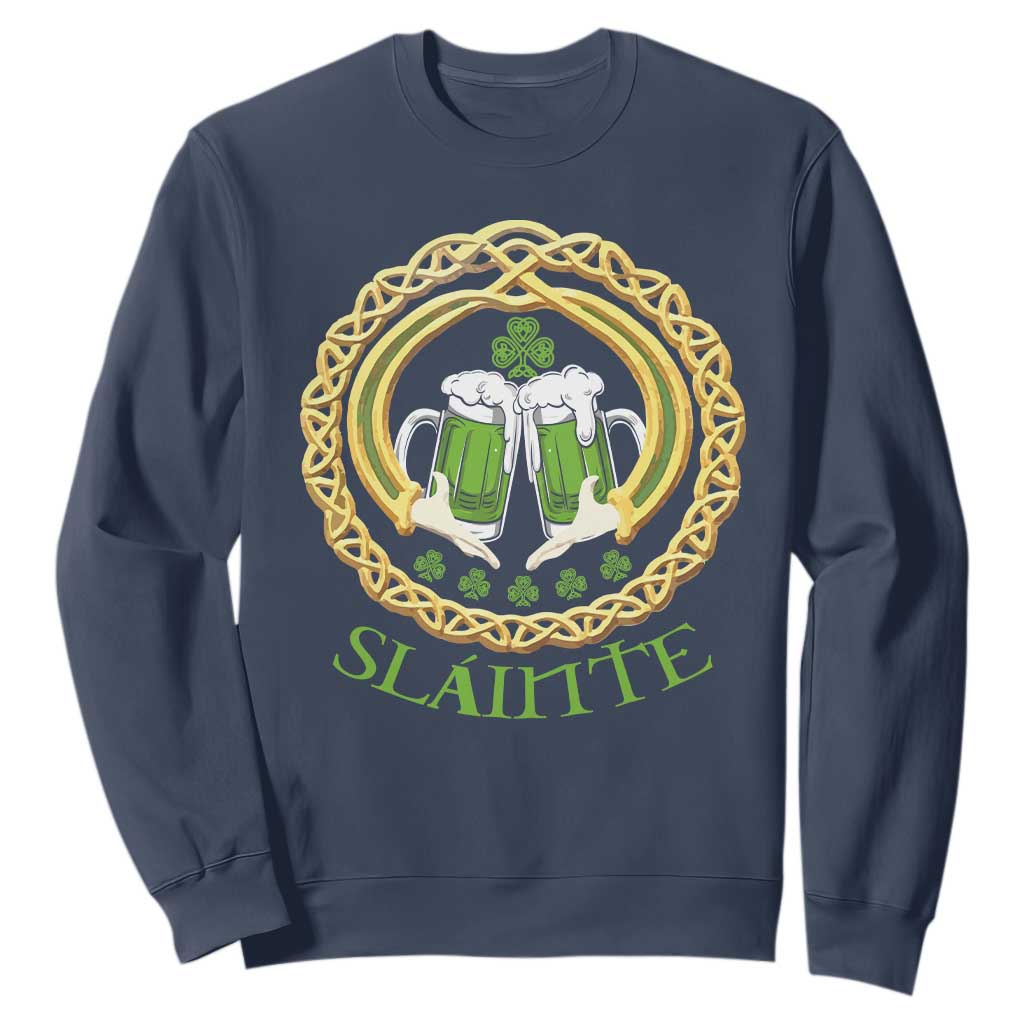 Funny Irish Beer Drinking St Patrick's Day Slainte Sweatshirt Claddagh Ring Celtic Shamrock TS11 Navy Print Your Wear