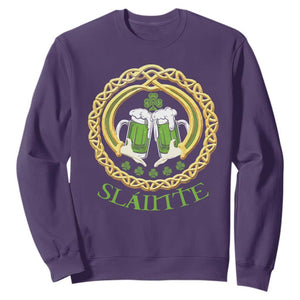 Funny Irish Beer Drinking St Patrick's Day Slainte Sweatshirt Claddagh Ring Celtic Shamrock TS11 Purple Print Your Wear