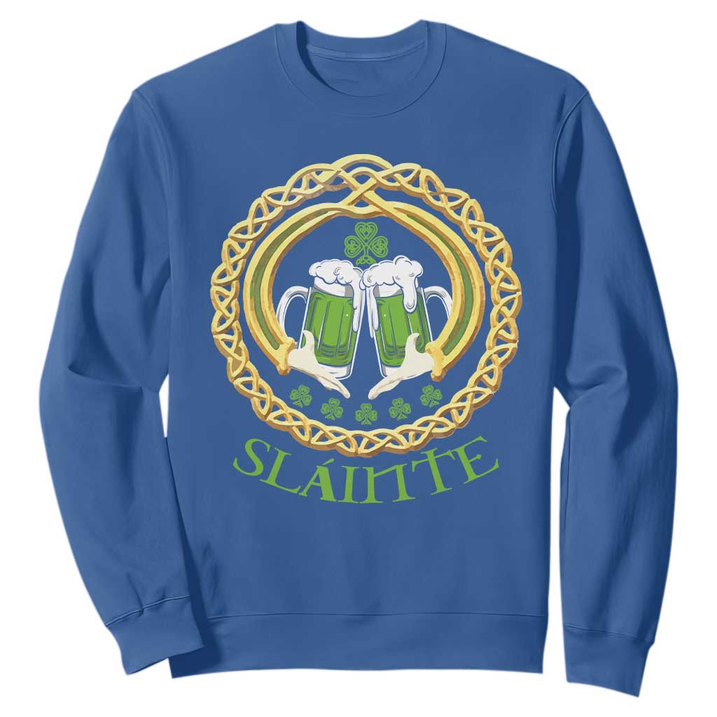 Funny Irish Beer Drinking St Patrick's Day Slainte Sweatshirt Claddagh Ring Celtic Shamrock TS11 Royal Blue Print Your Wear