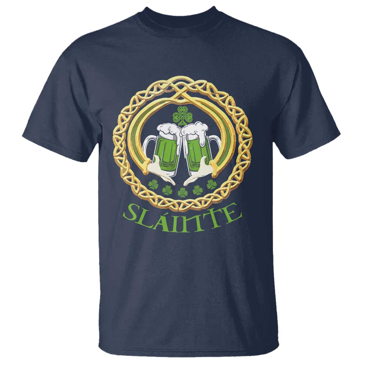 Funny Irish Beer Drinking St Patrick's Day Slainte T Shirt Claddagh Ring Celtic Shamrock TS11 Navy Print Your Wear