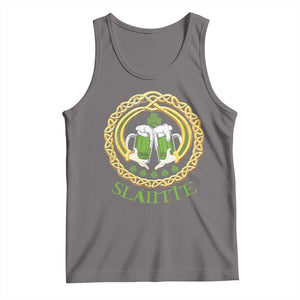 Funny Irish Beer Drinking St Patrick's Day Slainte Tank Top Claddagh Ring Celtic Shamrock TS11 Deep Heather Print Your Wear