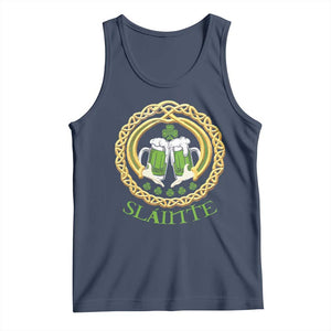 Funny Irish Beer Drinking St Patrick's Day Slainte Tank Top Claddagh Ring Celtic Shamrock TS11 Navy Print Your Wear