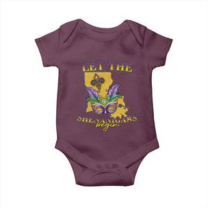 Funny Mardi Gras Let The Shenanigans Begin Baby Onesie Louisiana Map TS11 Maroon Print Your Wear
