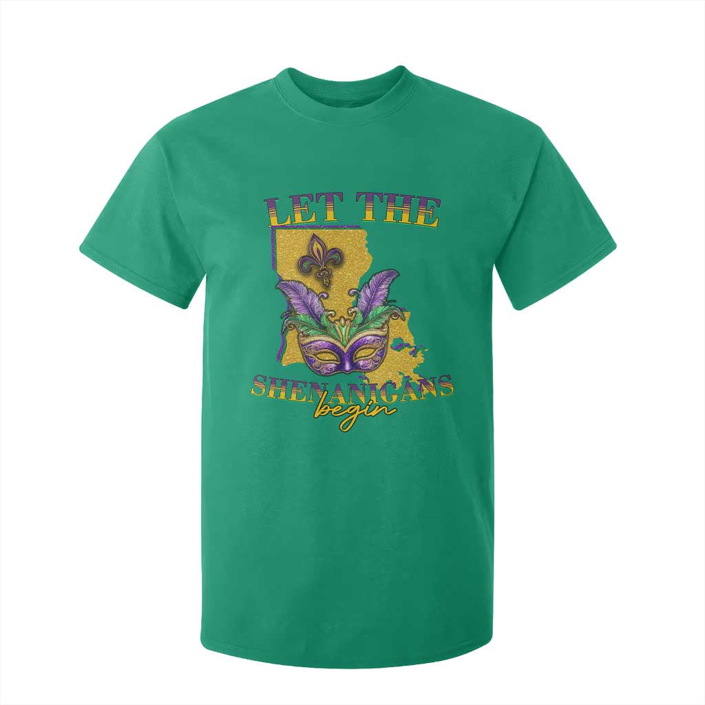Funny Mardi Gras Let The Shenanigans Begin T Shirt For Kid Louisiana Map TS11 Irish Green Print Your Wear