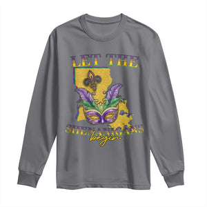 Funny Mardi Gras Let The Shenanigans Begin Long Sleeve Shirt Louisiana Map TS11 Charcoal Print Your Wear