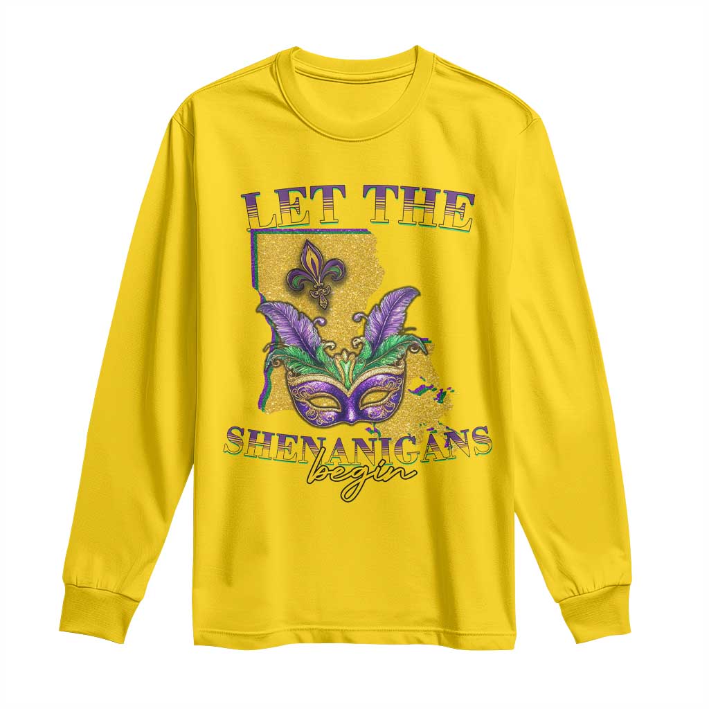 Funny Mardi Gras Let The Shenanigans Begin Long Sleeve Shirt Louisiana Map TS11 Daisy Print Your Wear