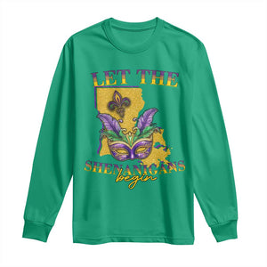 Funny Mardi Gras Let The Shenanigans Begin Long Sleeve Shirt Louisiana Map TS11 Irish Green Print Your Wear