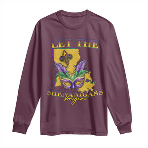 Funny Mardi Gras Let The Shenanigans Begin Long Sleeve Shirt Louisiana Map TS11 Maroon Print Your Wear