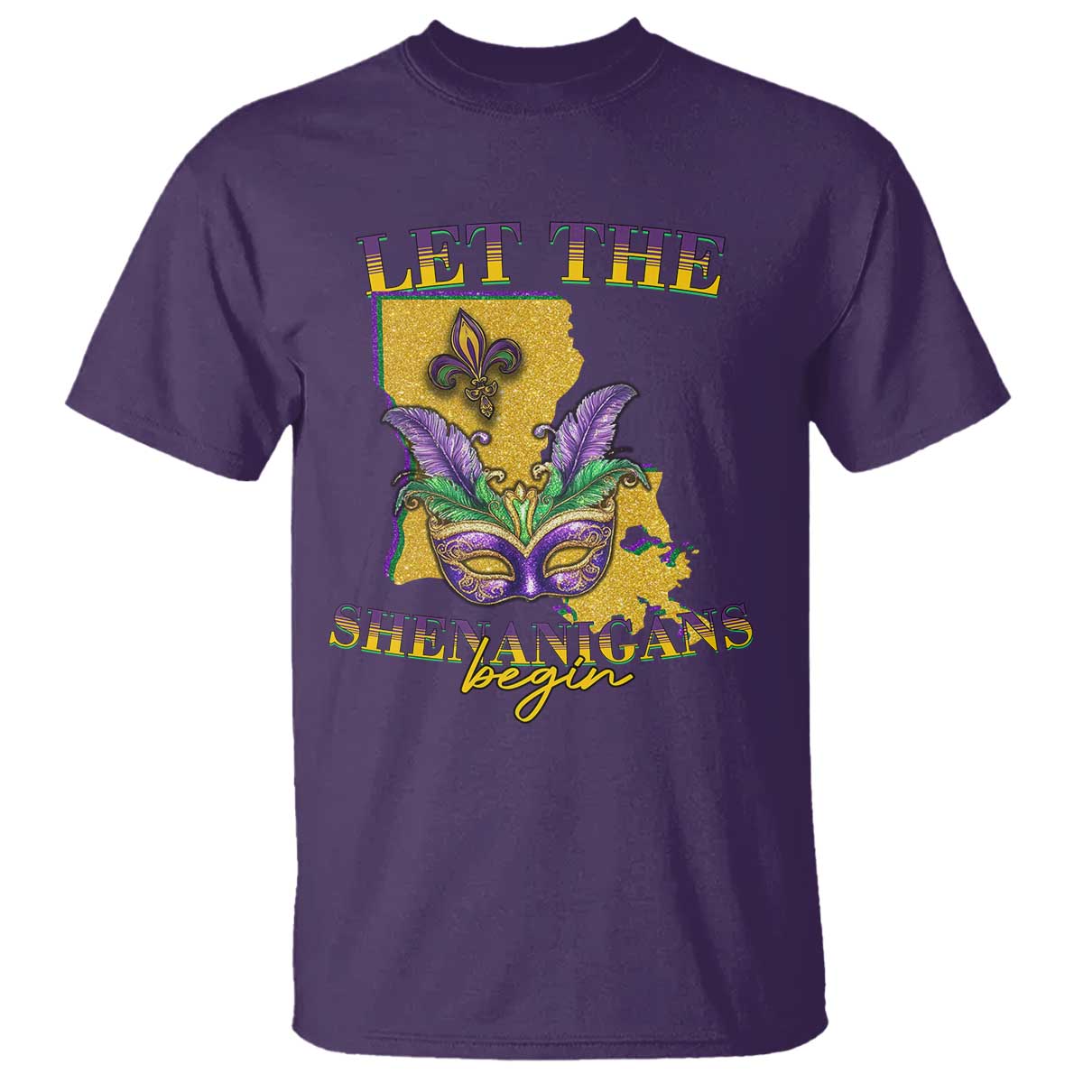 Funny Mardi Gras Let The Shenanigans Begin T Shirt Louisiana Map TS11 Purple Print Your Wear