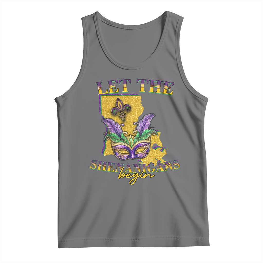 Funny Mardi Gras Let The Shenanigans Begin Tank Top Louisiana Map TS11 Black Heather Print Your Wear