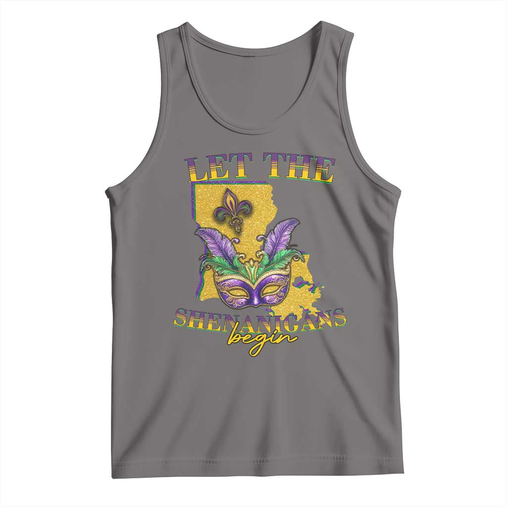 Funny Mardi Gras Let The Shenanigans Begin Tank Top Louisiana Map TS11 Deep Heather Print Your Wear