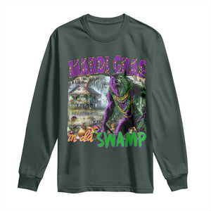 Funny Mardi Gras Rougarou Long Sleeve Shirt Mardi Gras In Da Swamp Cryptids Of Louisiana TS11 Dark Forest Green Print Your Wear