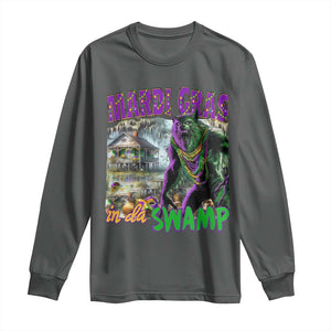 Funny Mardi Gras Rougarou Long Sleeve Shirt Mardi Gras In Da Swamp Cryptids Of Louisiana TS11 Dark Heather Print Your Wear