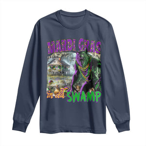 Funny Mardi Gras Rougarou Long Sleeve Shirt Mardi Gras In Da Swamp Cryptids Of Louisiana TS11 Navy Print Your Wear