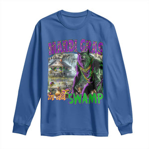 Funny Mardi Gras Rougarou Long Sleeve Shirt Mardi Gras In Da Swamp Cryptids Of Louisiana TS11 Royal Blue Print Your Wear