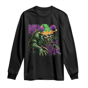 Funny Mardi Gras Rougarou Long Sleeve Shirt Cryptids Of Louisiana Jester Hat TS11 Black Print Your Wear