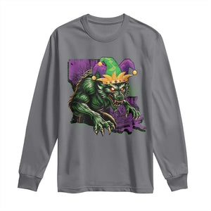 Funny Mardi Gras Rougarou Long Sleeve Shirt Cryptids Of Louisiana Jester Hat TS11 Charcoal Print Your Wear